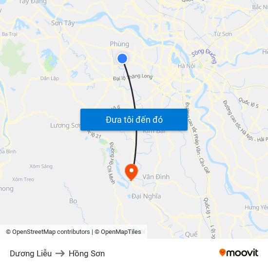 Dương Liễu to Hồng Sơn map