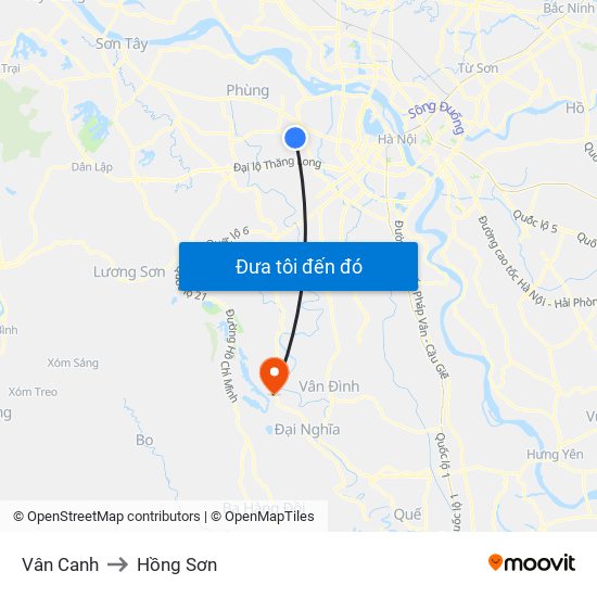 Vân Canh to Hồng Sơn map