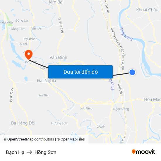 Bạch Hạ to Hồng Sơn map