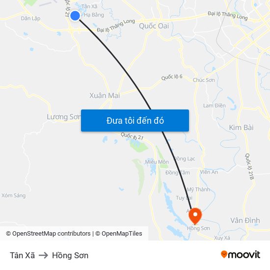 Tân Xã to Hồng Sơn map