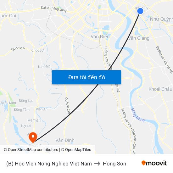 (B) Học Viện Nông Nghiệp Việt Nam to Hồng Sơn map