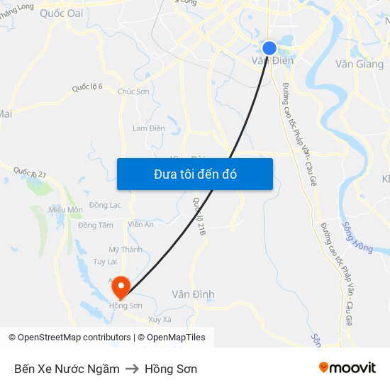 Bến Xe Nước Ngầm to Hồng Sơn map