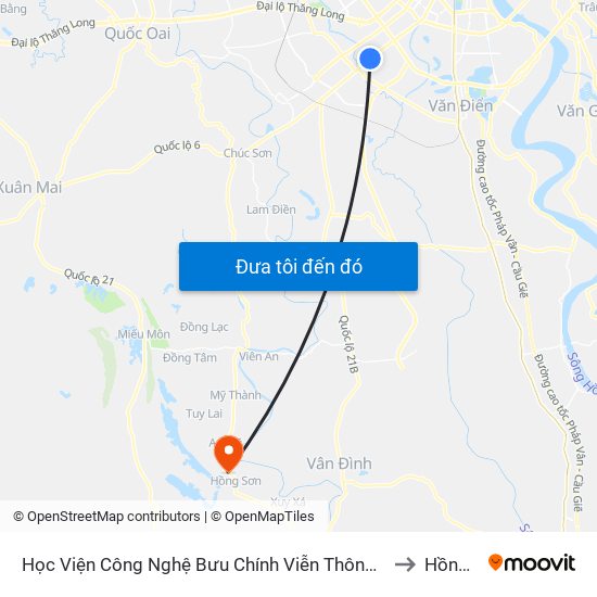 Học Viện Công Nghệ Bưu Chính Viễn Thông - Trần Phú (Hà Đông) to Hồng Sơn map