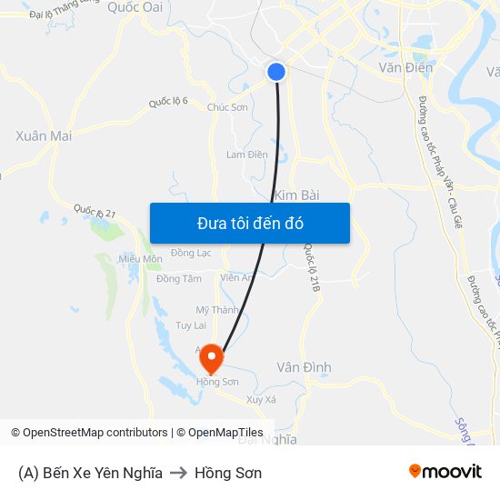 (A) Bến Xe Yên Nghĩa to Hồng Sơn map