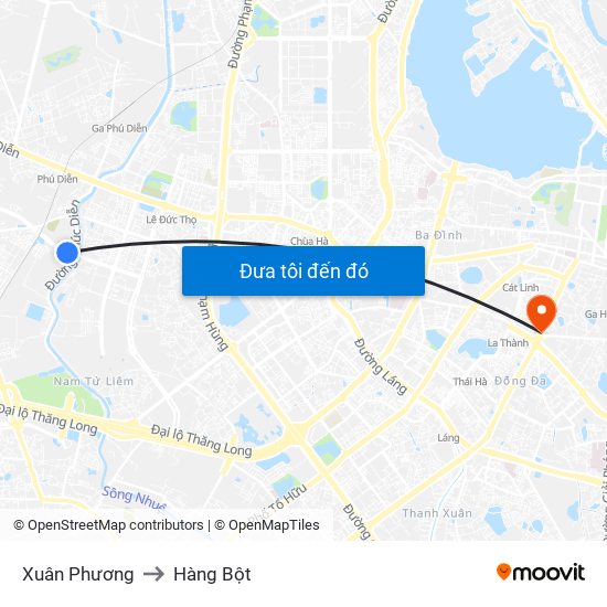 Xuân Phương to Hàng Bột map
