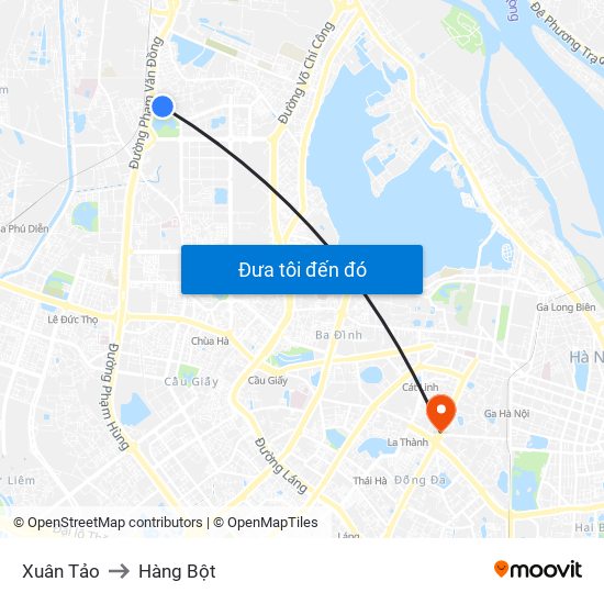 Xuân Tảo to Hàng Bột map