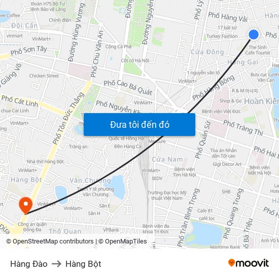 Hàng Đào to Hàng Bột map