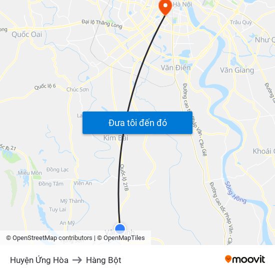 Huyện Ứng Hòa to Hàng Bột map