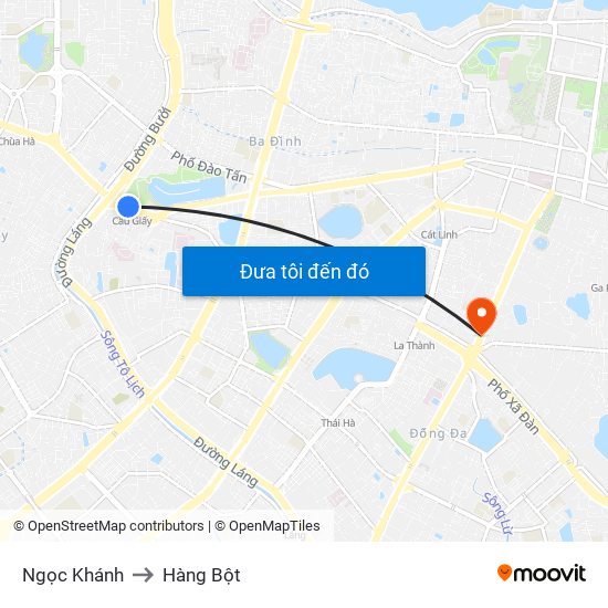 Ngọc Khánh to Hàng Bột map