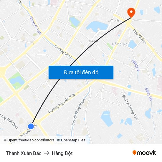 Thanh Xuân Bắc to Hàng Bột map