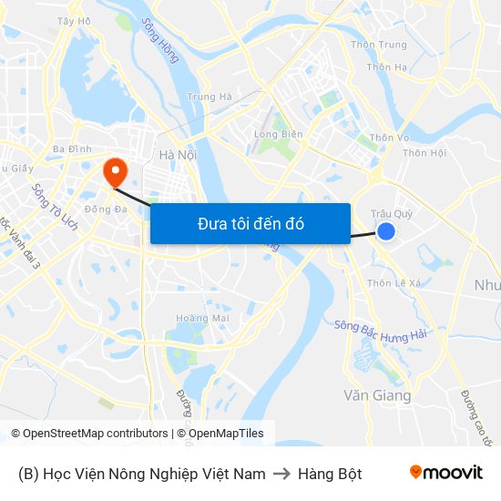 (B) Học Viện Nông Nghiệp Việt Nam to Hàng Bột map
