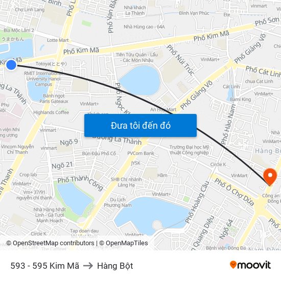 593 - 595 Kim Mã to Hàng Bột map