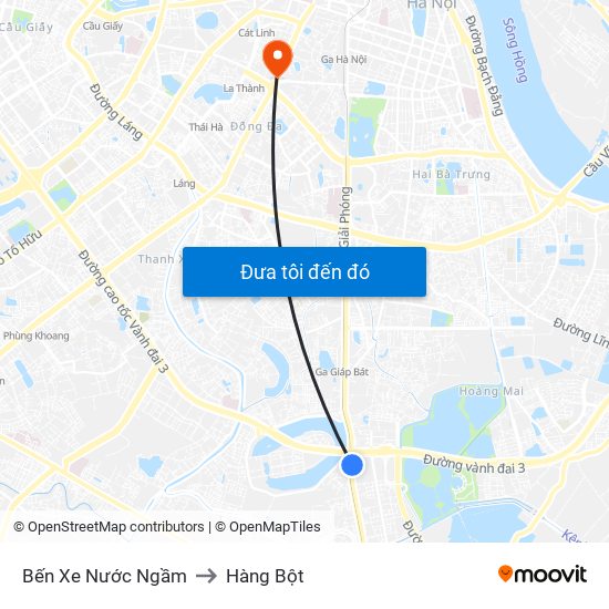 Bến Xe Nước Ngầm to Hàng Bột map