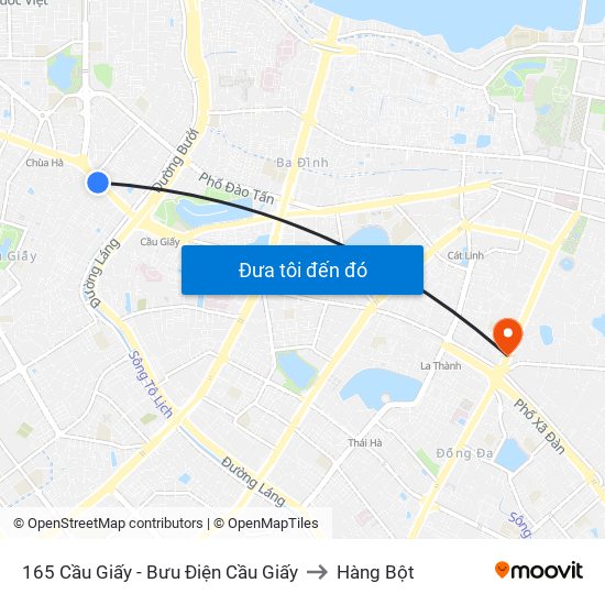 165 Cầu Giấy - Bưu Điện Cầu Giấy to Hàng Bột map