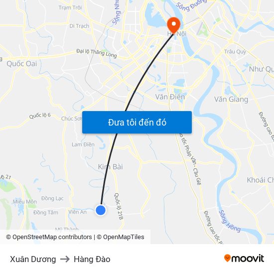 Xuân Dương to Hàng Đào map