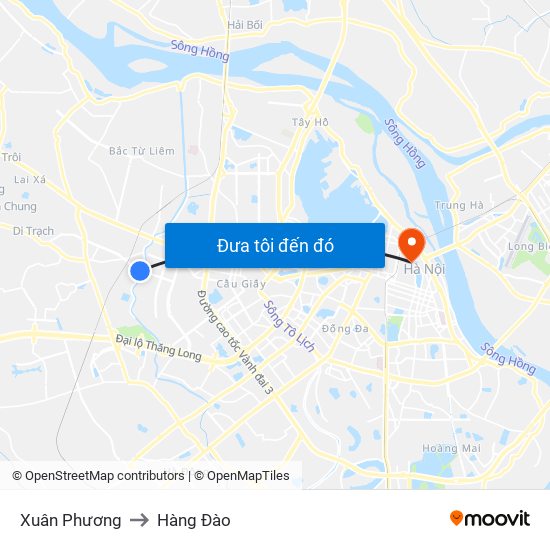 Xuân Phương to Hàng Đào map