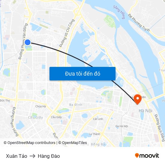 Xuân Tảo to Hàng Đào map