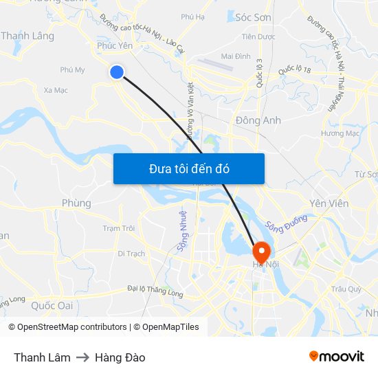 Thanh Lâm to Hàng Đào map