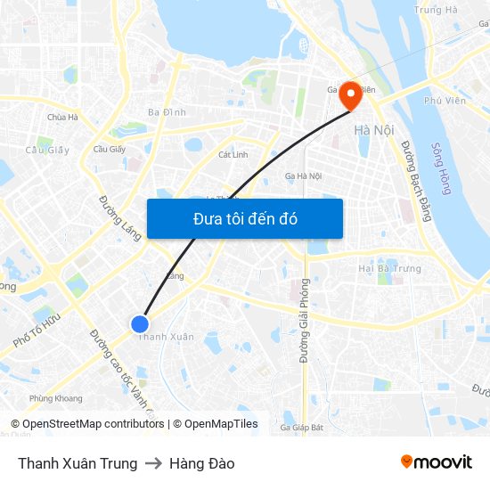 Thanh Xuân Trung to Hàng Đào map