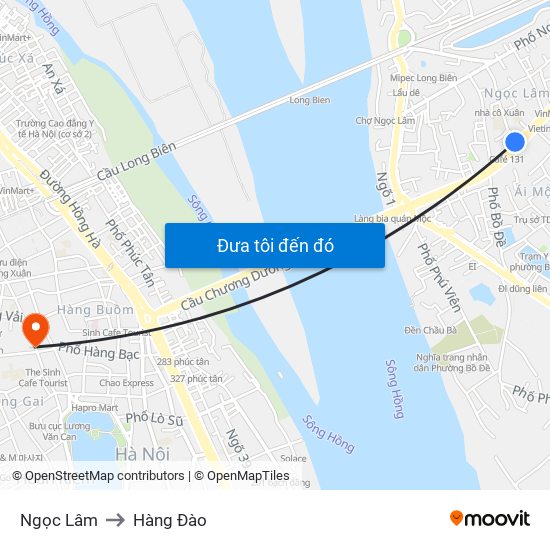 Ngọc Lâm to Hàng Đào map