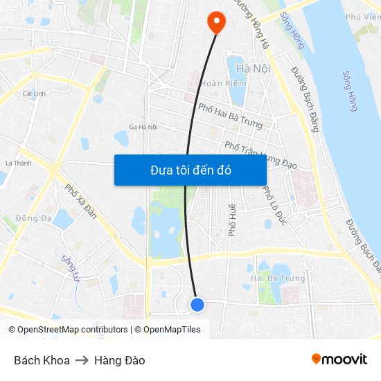 Bách Khoa to Hàng Đào map