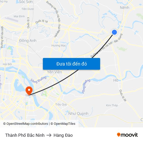 Thành Phố Bắc Ninh to Hàng Đào map