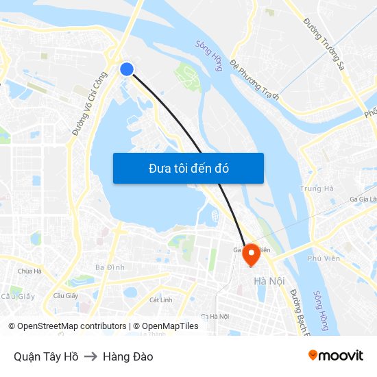 Quận Tây Hồ to Hàng Đào map