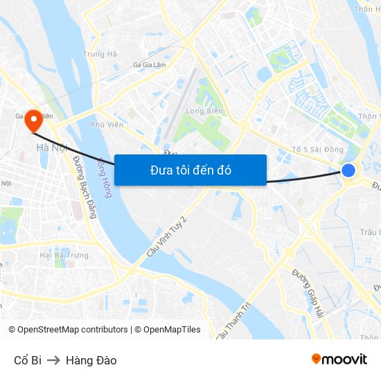 Cổ Bi to Hàng Đào map