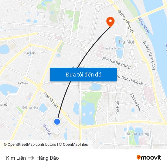 Kim Liên to Hàng Đào map