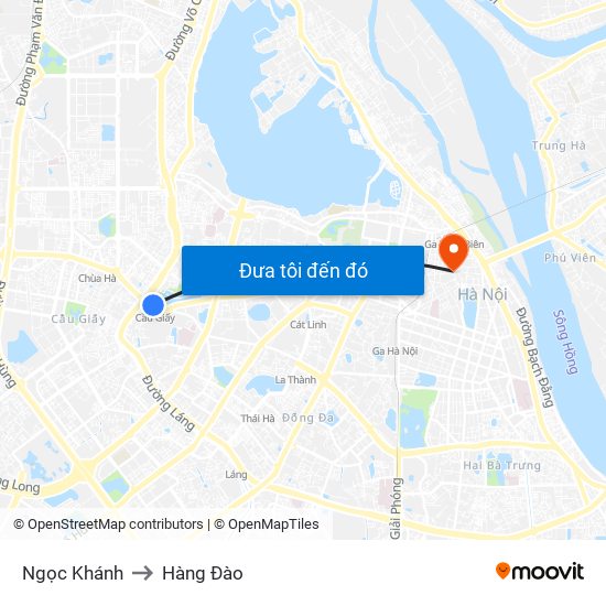 Ngọc Khánh to Hàng Đào map