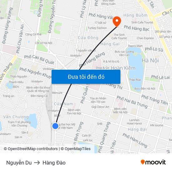 Nguyễn Du to Hàng Đào map