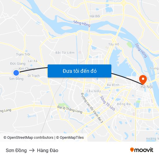 Sơn Đồng to Hàng Đào map
