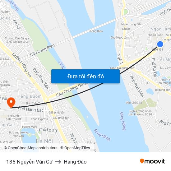 135 Nguyễn Văn Cừ to Hàng Đào map