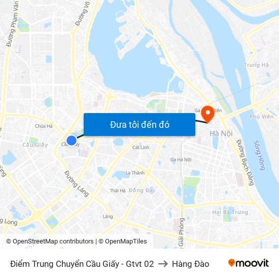 Điểm Trung Chuyển Cầu Giấy - Gtvt 02 to Hàng Đào map