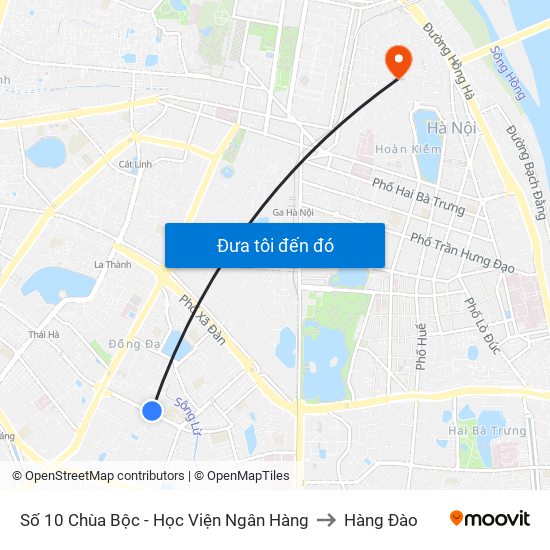 Công Ty In Thương Mại & Dịch Vụ Ngân Hàng - Số 10 Chùa Bộc to Hàng Đào map