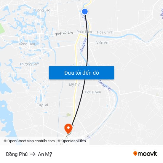 Đồng Phú to An Mỹ map