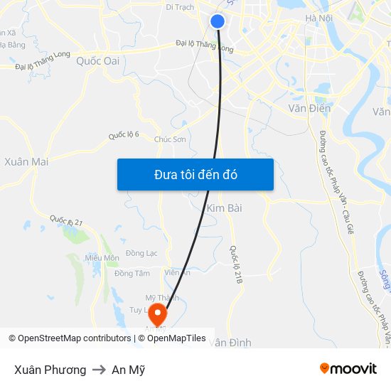 Xuân Phương to An Mỹ map