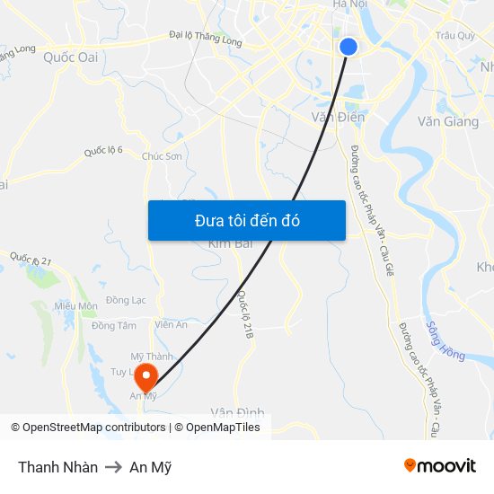 Thanh Nhàn to An Mỹ map