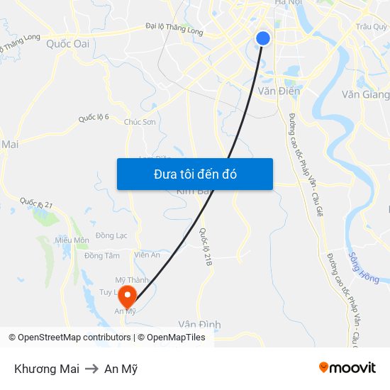 Khương Mai to An Mỹ map