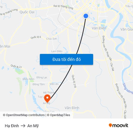 Hạ Đình to An Mỹ map