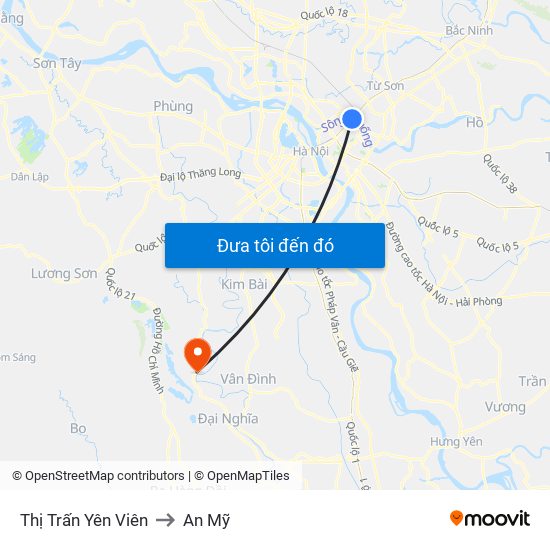 Thị Trấn Yên Viên to An Mỹ map