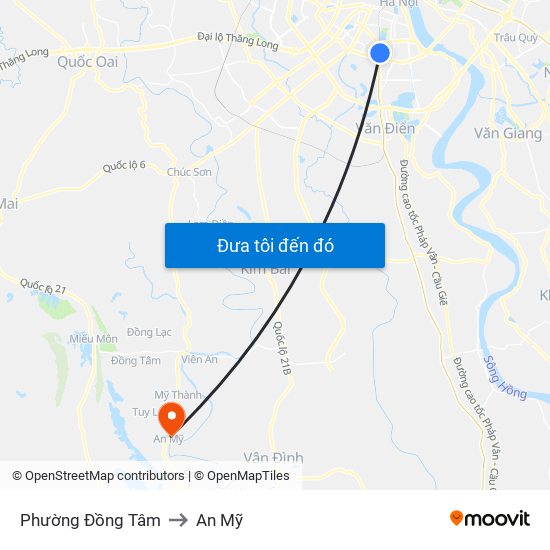 Phường Đồng Tâm to An Mỹ map