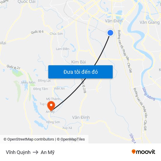 Vĩnh Quỳnh to An Mỹ map