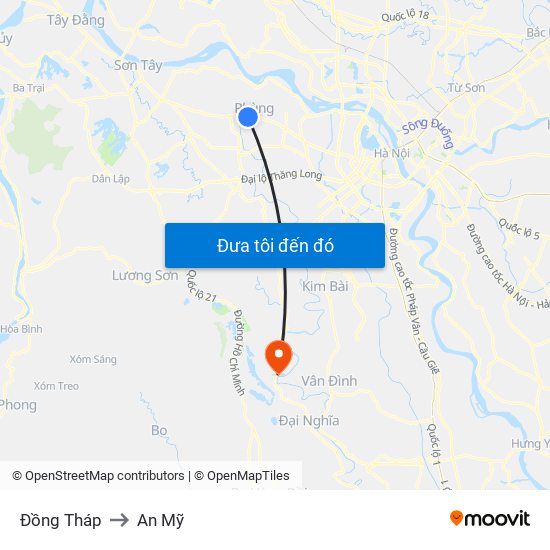 Đồng Tháp to An Mỹ map