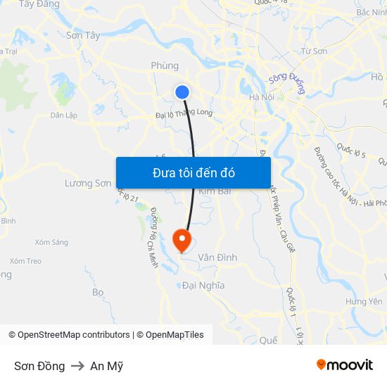 Sơn Đồng to An Mỹ map