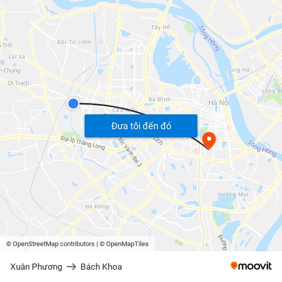 Xuân Phương to Bách Khoa map