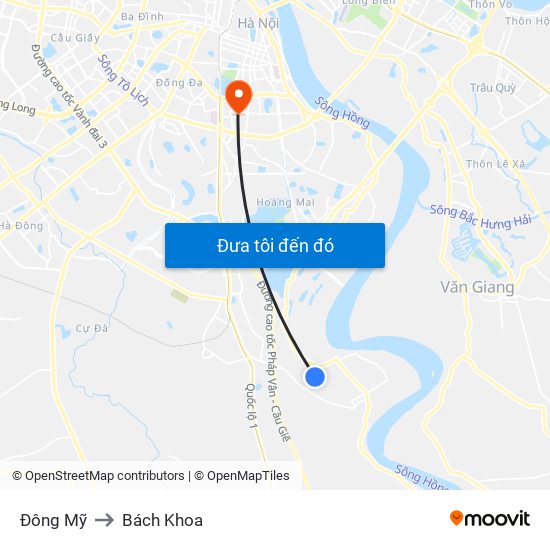 Đông Mỹ to Bách Khoa map