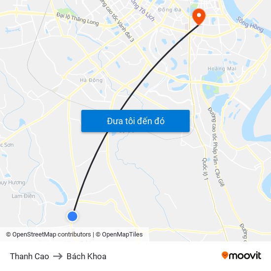 Thanh Cao to Bách Khoa map