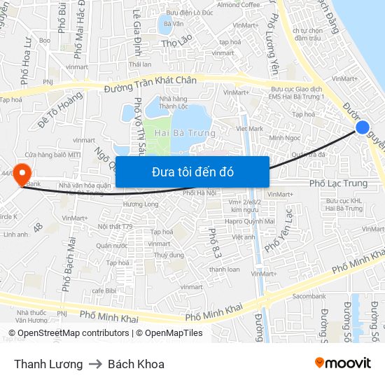 Thanh Lương to Bách Khoa map