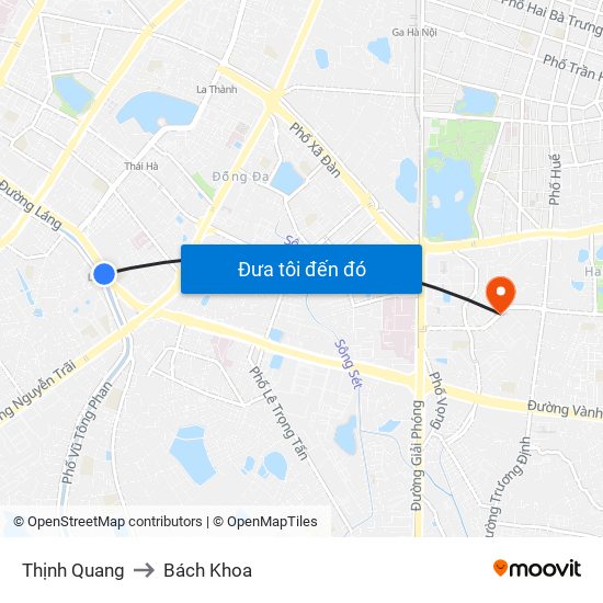 Thịnh Quang to Bách Khoa map